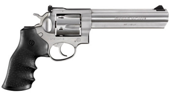 Revolver, Ruger, Mod. GP100 (KGP-161), 6'' Lauf, Stainless Steel, Kal. .357 Magnum, Gummigriffschalen, 6 Schuss