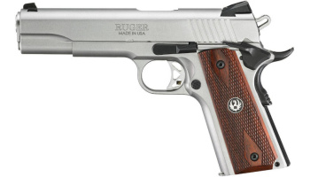 Pistole, Ruger, SR1911, Kal. .45ACP, stainless, 5'' Lauf, Holzgriffschalen, 8 Schuss Magazin