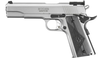 Pistole, Ruger, SR1911 Target, Kal. .45ACP, stainless, 5'' Lauf, Holzgriffschalen, verstellbare Mikrovisierung, 8 Schuss Magazin