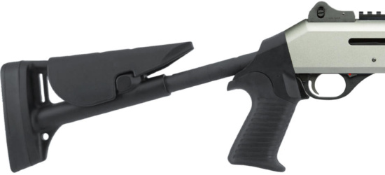 Halbautomat, Benelli, Modell M4 Super 90 Silver, Kal. 12/76, mit Auszugschaft, Ghost Sight, Picatinny Schiene und Pistolengriff