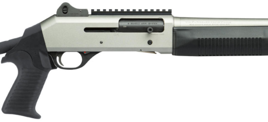 Halbautomat, Benelli, Modell M4 Super 90 Silver, Kal. 12/76, mit Auszugschaft, Ghost Sight, Picatinny Schiene und Pistolengriff