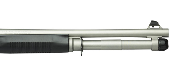 Halbautomat, Benelli, Modell M4 Super 90 Silver, Kal. 12/76, mit Auszugschaft, Ghost Sight, Picatinny Schiene und Pistolengriff