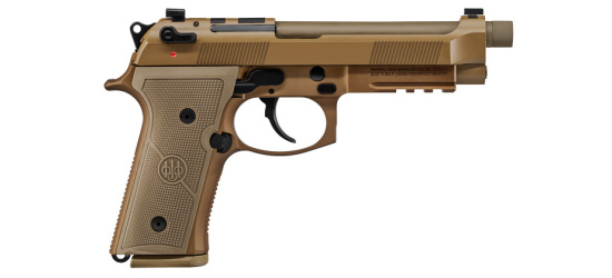 Pistole, Beretta, M9A4, Kal. 9 mm Para/Luger/9x19, FDE, Tritium Nachtvisierung, Picatinny-Schiene und Laufgewinde, 18 Schuss Magazin
