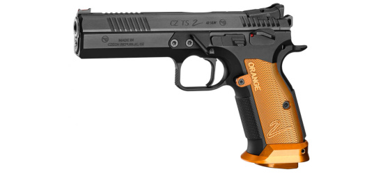 Pistole, CZ, Tactical Sport 2 Orange, Kal. 9mm Para/Luger/9x19, manuelle Sicherung, orange Alu-Griffschalen, Mikrovisierung mit Hi-Viz Korn, 20 Schuss Magazin
