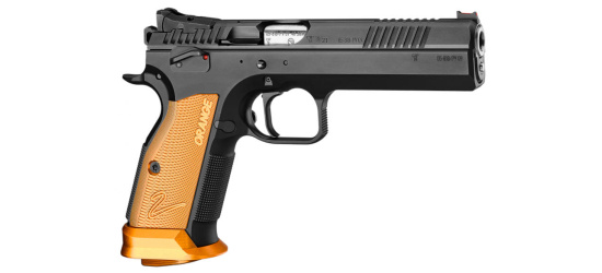 Pistole, CZ, Tactical Sport 2 Orange, Kal. 9mm Para/Luger/9x19, manuelle Sicherung, orange Alu-Griffschalen, Mikrovisierung mit Hi-Viz Korn, 20 Schuss Magazin