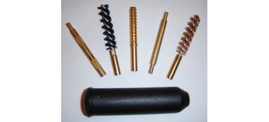 Komplett-Kurzwaffenputzzeug, Ebnat, Kal. 9mm / .357 / .38, inkl. Waffenöl, Filze mit Filzhalter und Pufferpatronen