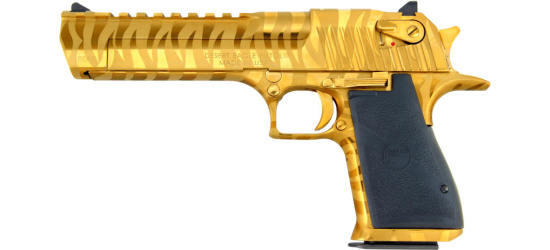 Pistole, Magnum Research Desert Eagle, Mark XIX-2, Kal. .50AE / .44 oder .357 Magnum, Titanium Gold with Tiger Stripes, 6'' Lauf