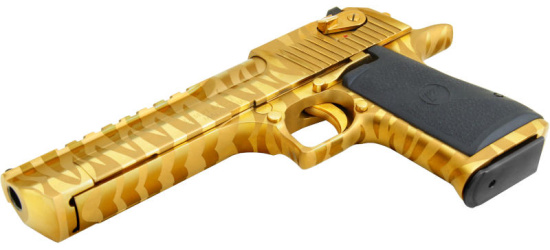 Pistole, Magnum Research Desert Eagle, Mark XIX-2, Kal. .50AE / .44 oder .357 Magnum, Titanium Gold with Tiger Stripes, 6'' Lauf