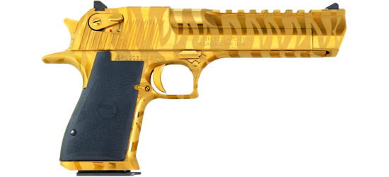 Pistole, Magnum Research Desert Eagle, Mark XIX-2, Kal. .50AE / .44 oder .357 Magnum, Titanium Gold with Tiger Stripes, 6'' Lauf