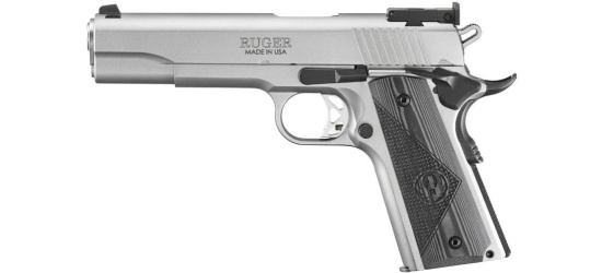 Pistole, Ruger, SR1911 Target, Kal. .45ACP, stainless, 5'' Lauf, Holzgriffschalen, verstellbare Mikrovisierung, 8 Schuss Magazin