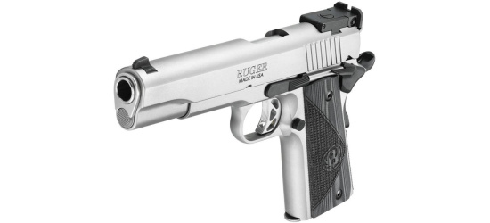 Pistole, Ruger, SR1911 Target, Kal. .45ACP, stainless, 5'' Lauf, Holzgriffschalen, verstellbare Mikrovisierung, 8 Schuss Magazin
