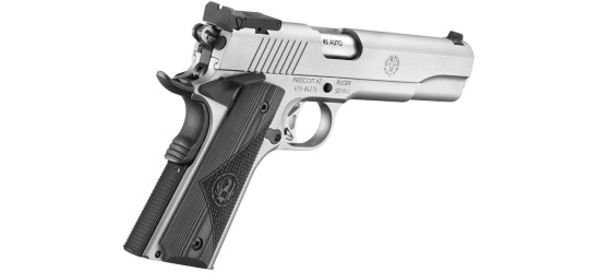 Pistole, Ruger, SR1911 Target, Kal. .45ACP, stainless, 5'' Lauf, Holzgriffschalen, verstellbare Mikrovisierung, 8 Schuss Magazin