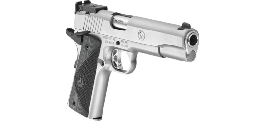 Pistole, Ruger, SR1911 Target, Kal. .45ACP, stainless, 5'' Lauf, Holzgriffschalen, verstellbare Mikrovisierung, 8 Schuss Magazin