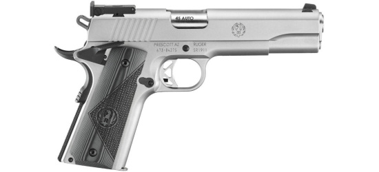 Pistole, Ruger, SR1911 Target, Kal. .45ACP, stainless, 5'' Lauf, Holzgriffschalen, verstellbare Mikrovisierung, 8 Schuss Magazin